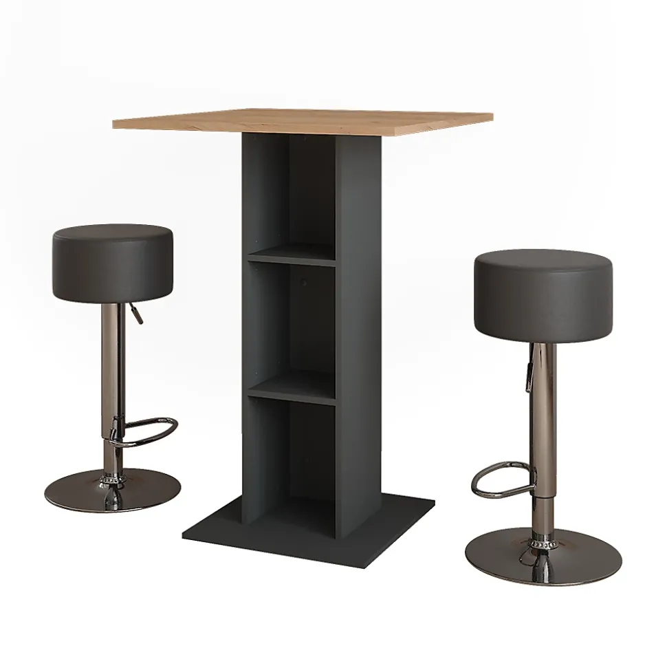 Vicco Set de table de bar Anthracite 75x75cm avec 2 tabourets de bar