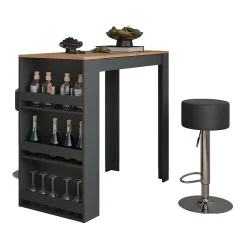 Vicco Set de table de bar Anthracite 57x117cm avec 2 tabourets de bar