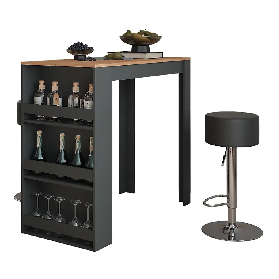 Vicco Set de table de bar Anthracite 57x117cm avec 2 tabourets de bar