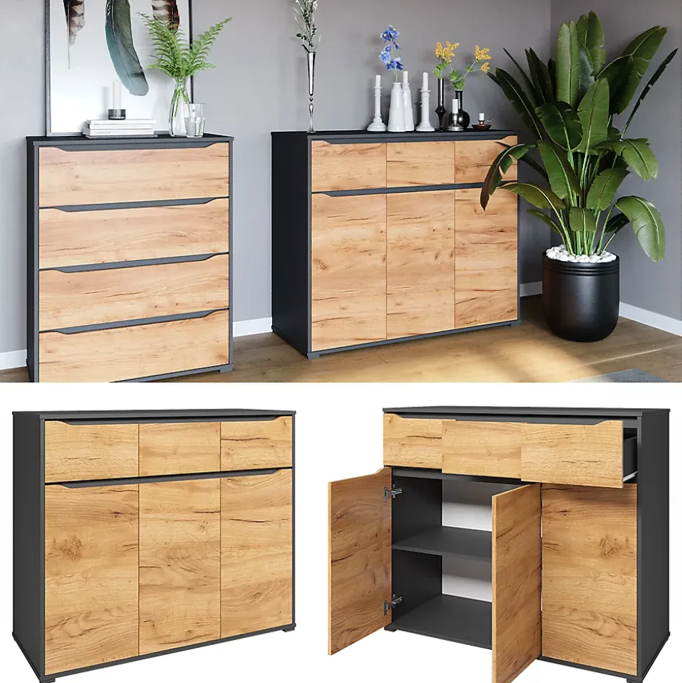 Vicco Sideboard Chêne de force doré 48x101.6cm avec tiroirs