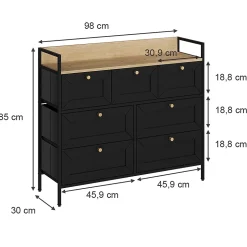 Vicco Table dappoint Noir 98x85cm avec 7 tiroirs