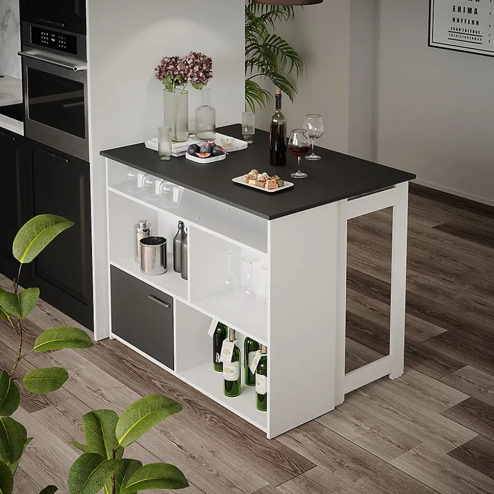 Vicco Table de bar Anthracite/blanc 116x37cm 4x compartiments ouverts et 1x porte