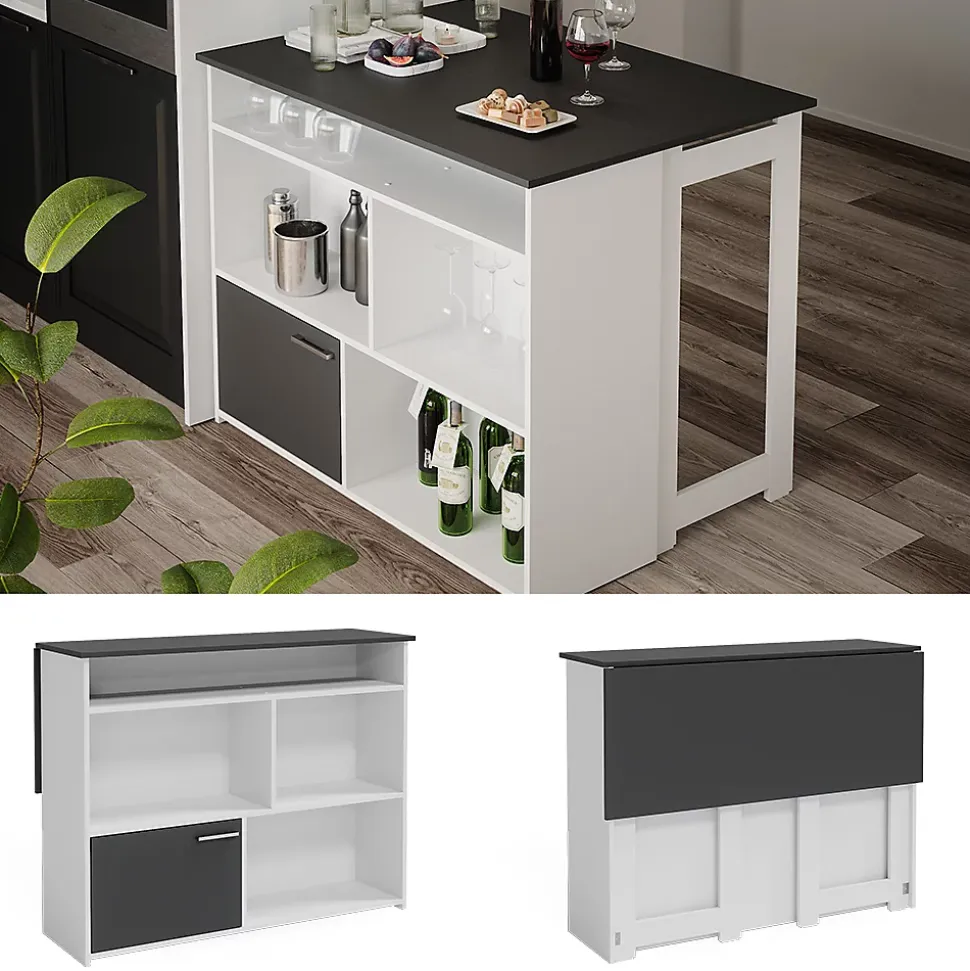 Vicco Table de bar Anthracite/blanc 116x37cm 4x compartiments ouverts et 1x porte