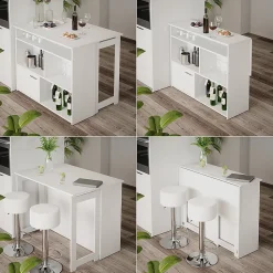 Vicco Table de bar Blanc 116x37cm 4x compartiments ouverts et 1x porte