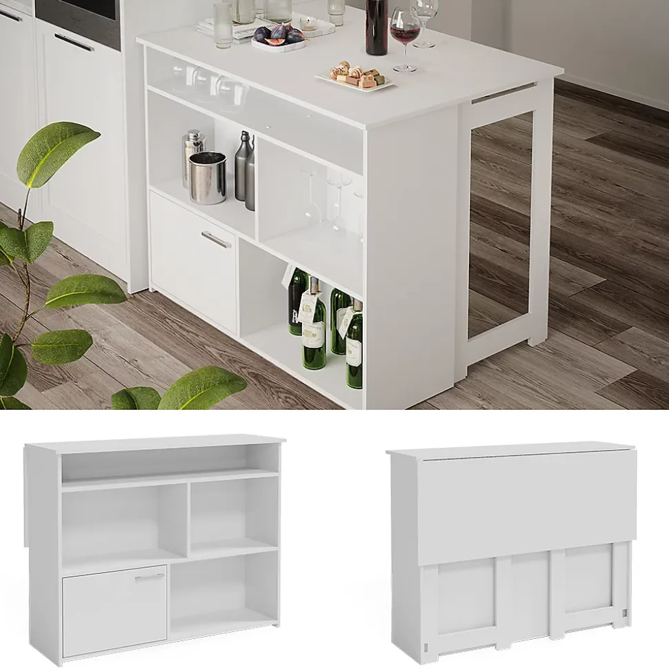 Vicco Table de bar Blanc 116x37cm 4x compartiments ouverts et 1x porte