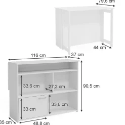 Vicco Table de bar Blanc 116x37cm 4x compartiments ouverts et 1x porte