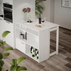 Vicco Table de bar Blanc 116x37cm 4x compartiments ouverts et 1x porte