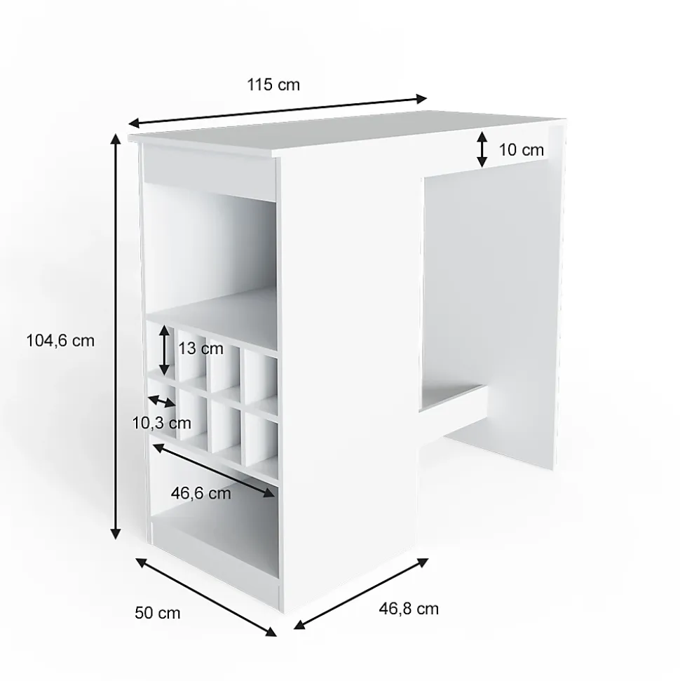 Vicco Table de bar Blanc 115x50cm