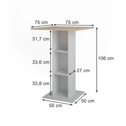 Vicco Table de bar Blanc/Sonoma 75x75cm