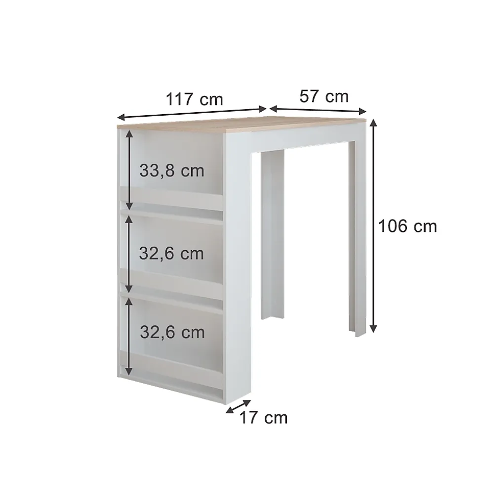 Vicco Table de bar Blanc/Sonoma 57x117cm