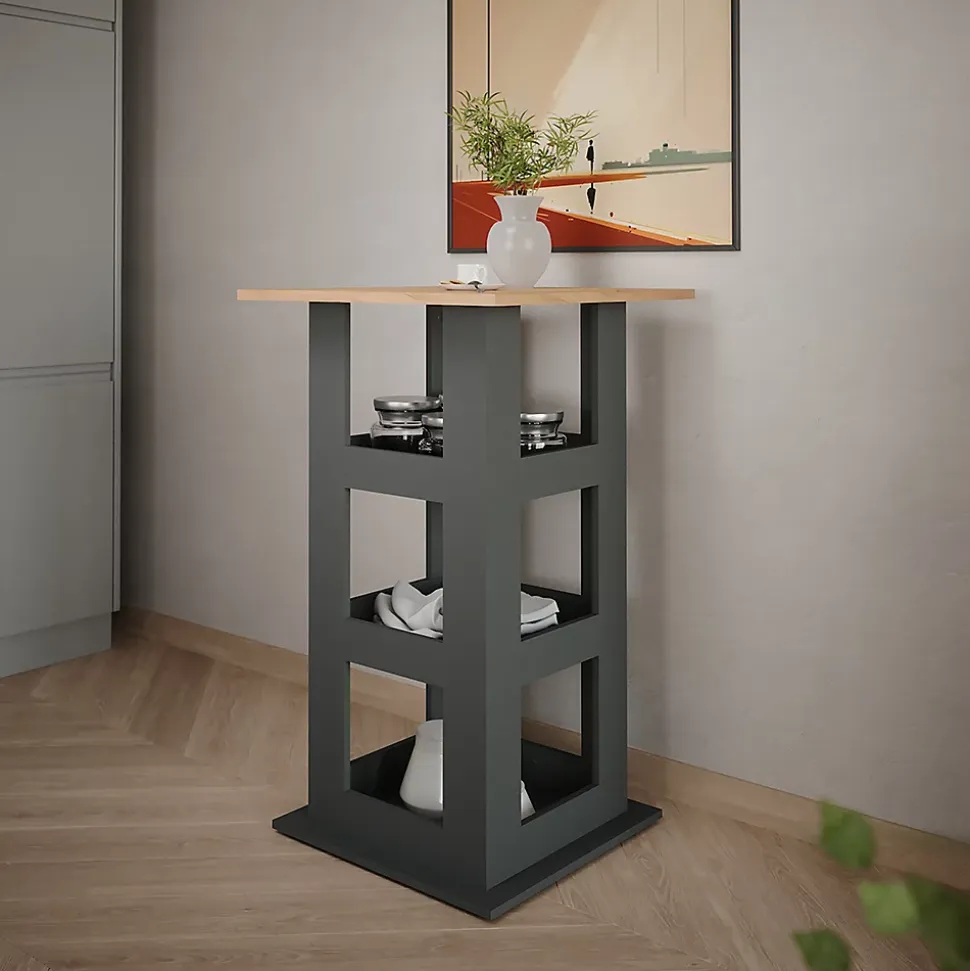 Vicco Table de bar Chêne doré/anthracite 65x65cm