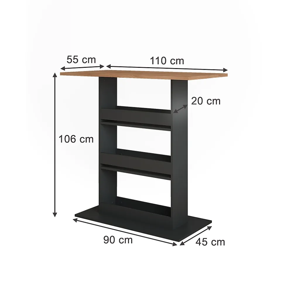 Vicco Table de bar Chêne doré/anthracite 110x55cm