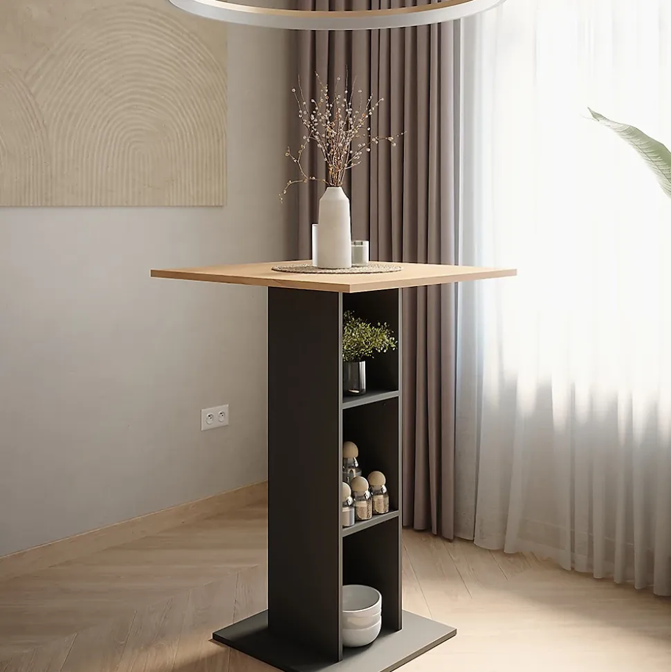Vicco Table de bar Chêne doré/anthracite 75x75cm
