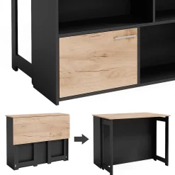 Vicco Table de bar Chêne de force doré 116x37cm 4x compartiments ouverts et 1x porte