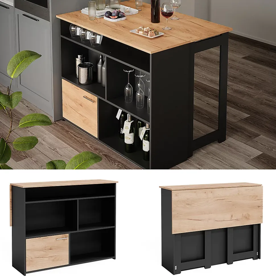 Vicco Table de bar Chêne de force doré 116x37cm 4x compartiments ouverts et 1x porte