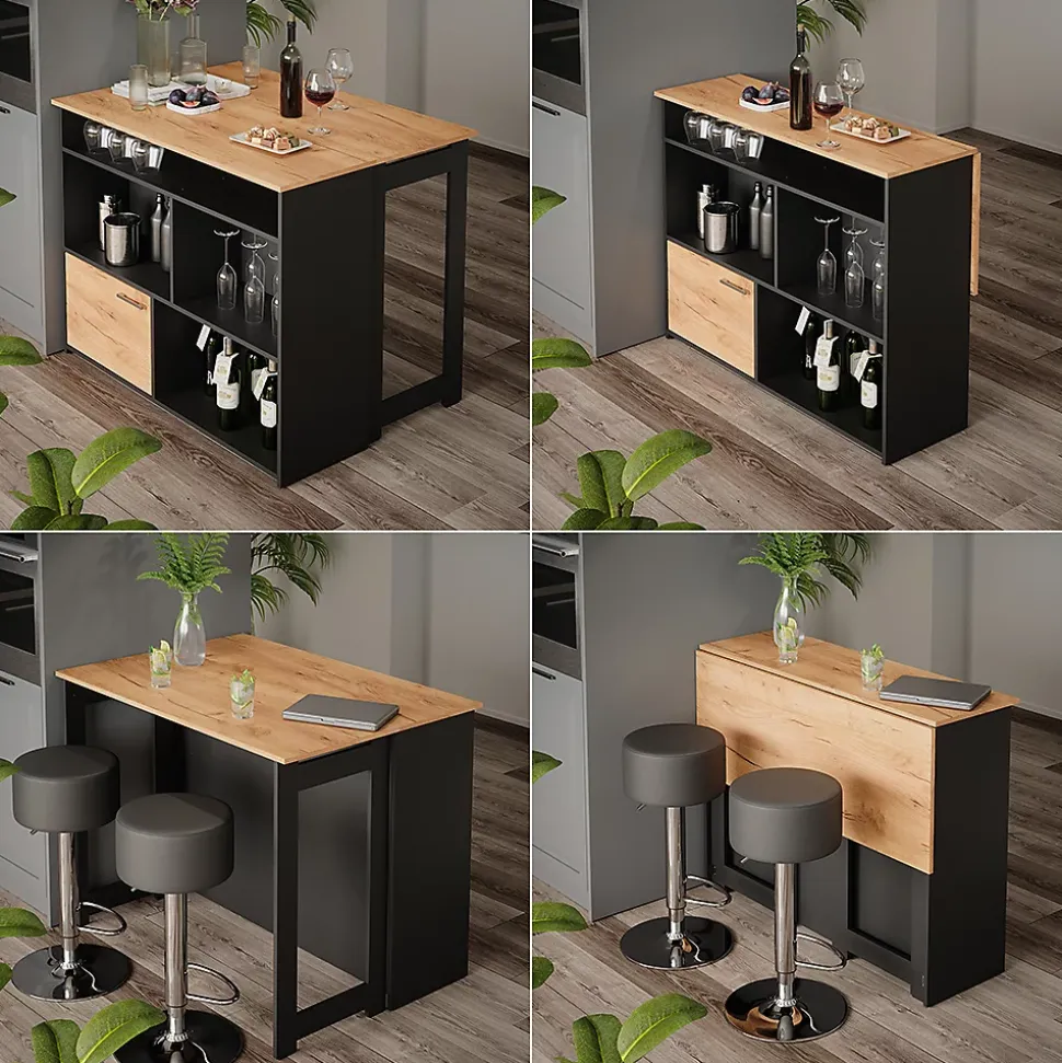Vicco Table de bar Chêne de force doré 116x37cm 4x compartiments ouverts et 1x porte