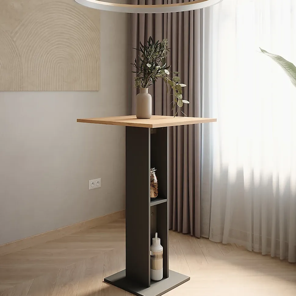 Vicco Table de bar Chêne doré/anthracite 65x65cm