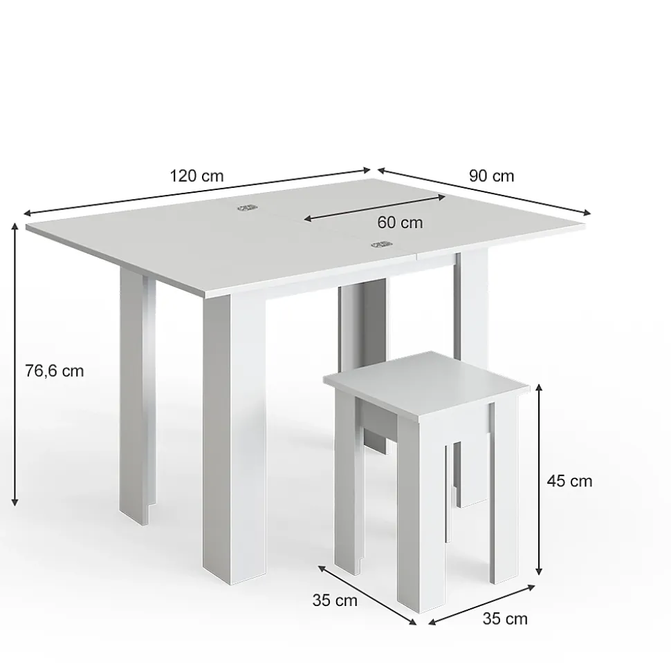 Vicco Table de salle à manger avec chaise Blanc 90x60cm