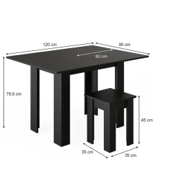 Vicco Table et tabouret Noir 90x60cm