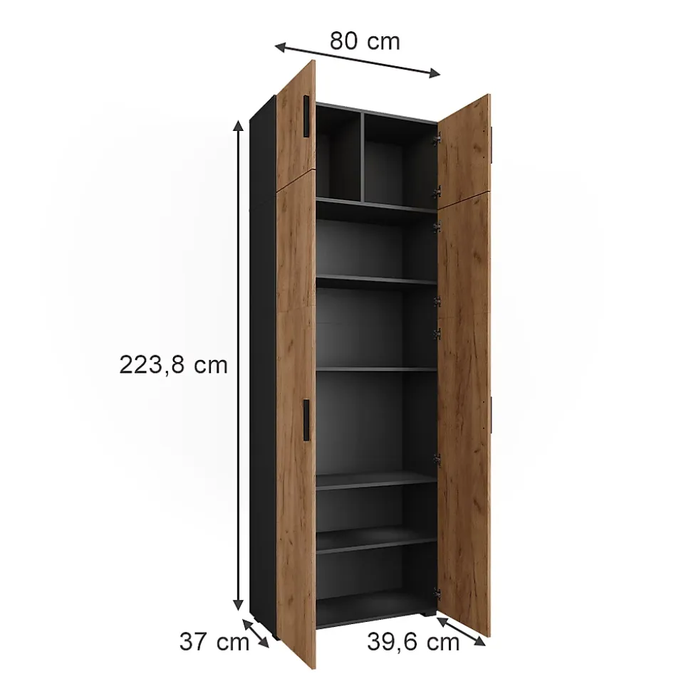 Vicco Étagère à dossiers Anthracite/chêne doré 80x223.8cm avec fixation darmoire