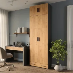 Vicco Étagère à dossiers Anthracite/chêne doré 80x241.2cm avec dessus darmoire et module de tiroirs