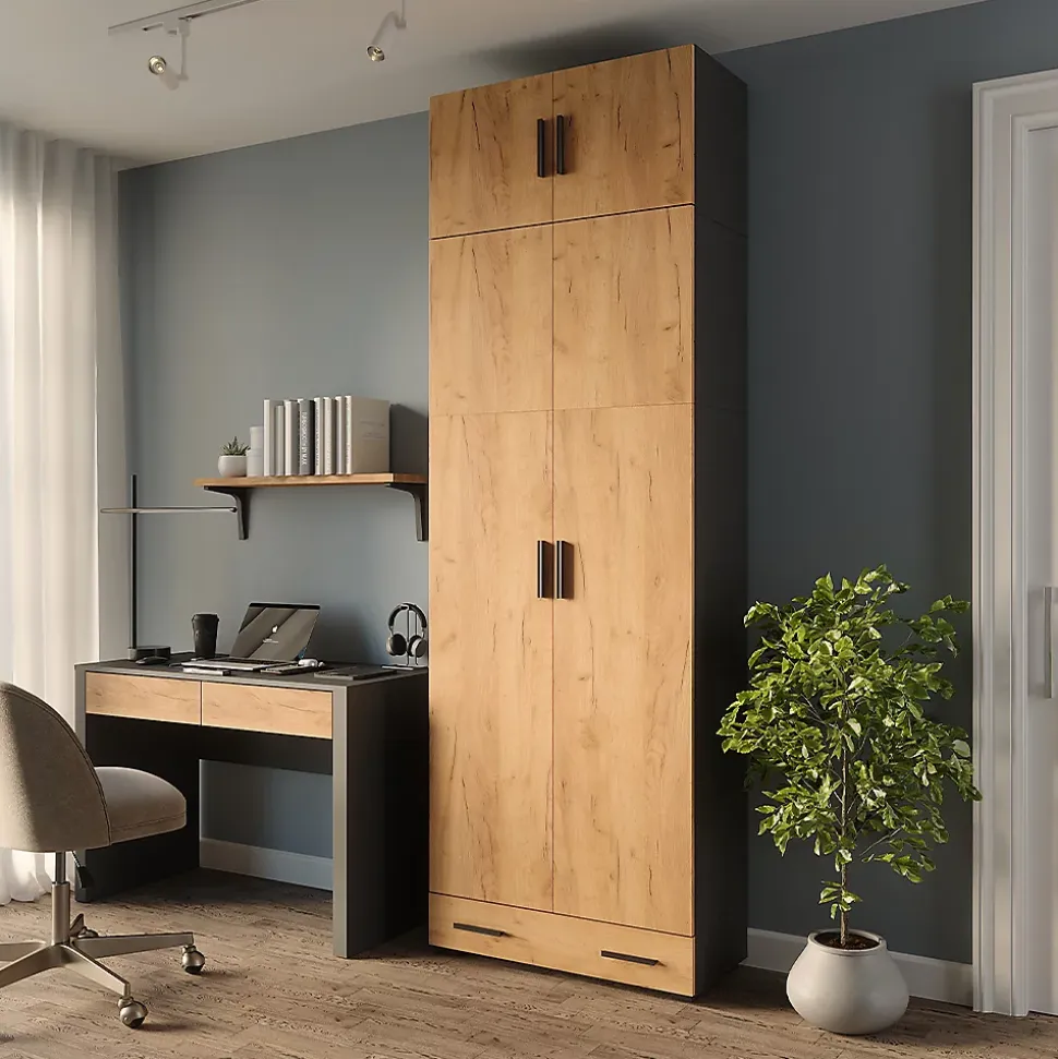 Vicco Étagère à dossiers Anthracite/chêne doré 80x241.2cm avec dessus darmoire et module de tiroirs