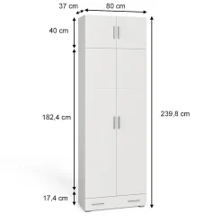 Vicco Étagère à dossiers Blanc 80x182.4cm avec rehausse darmoire et tiroir