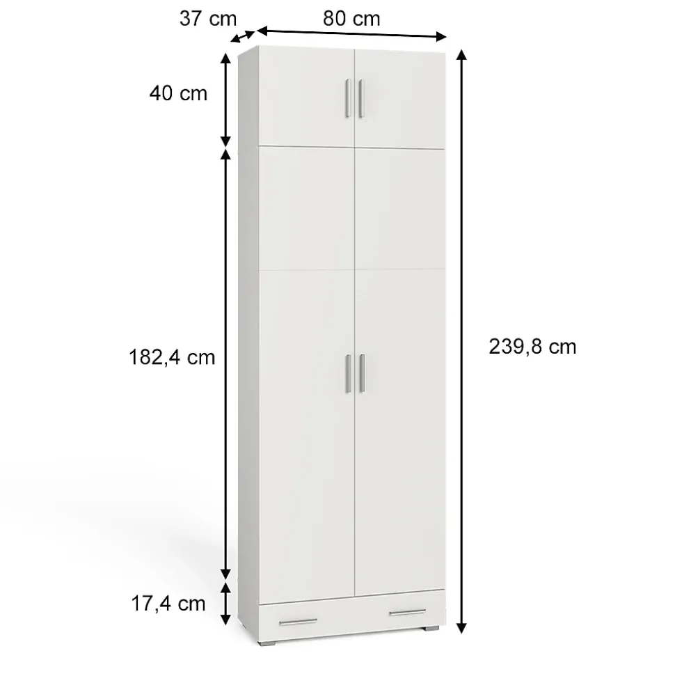 Vicco Étagère à dossiers Blanc 80x182.4cm avec rehausse darmoire et tiroir