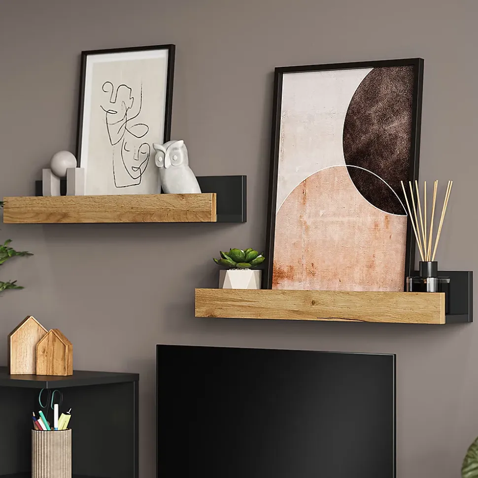 Vicco Étagère murale Anthracite/chêne doré 60x10cm Lot de 2