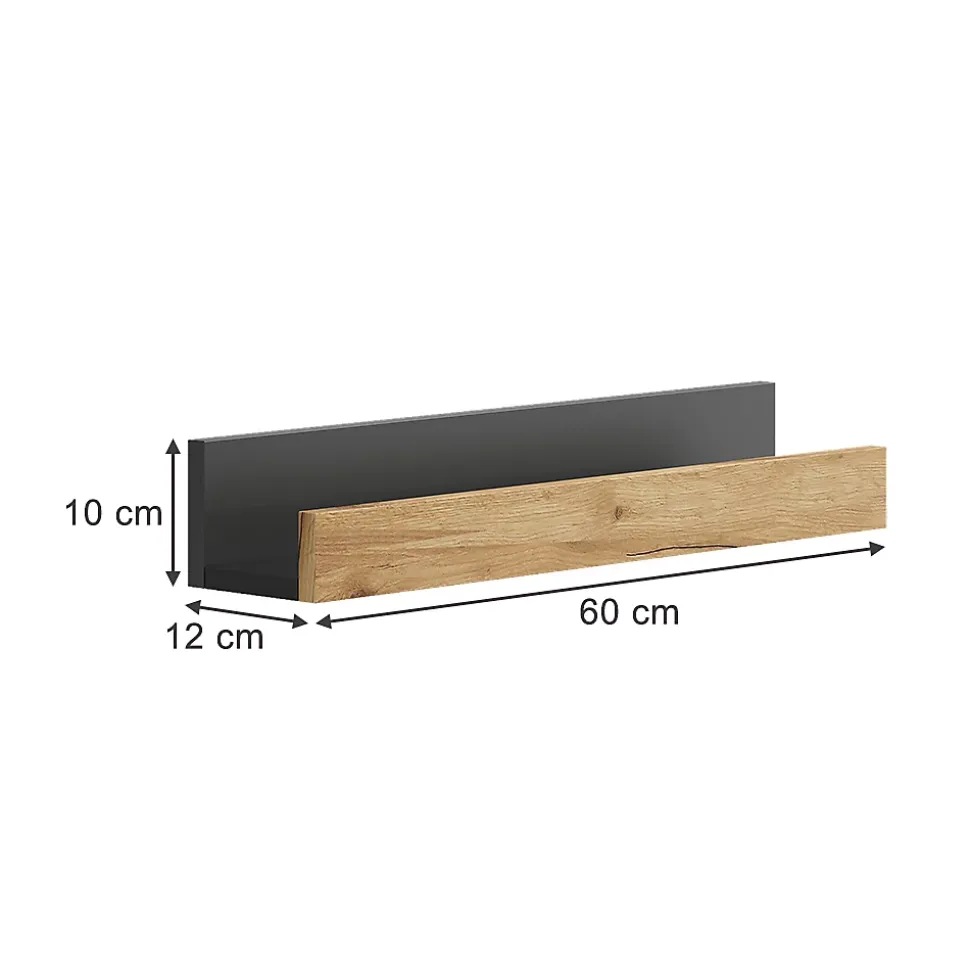 Vicco Étagère murale Anthracite/chêne doré 60x10cm Lot de 2
