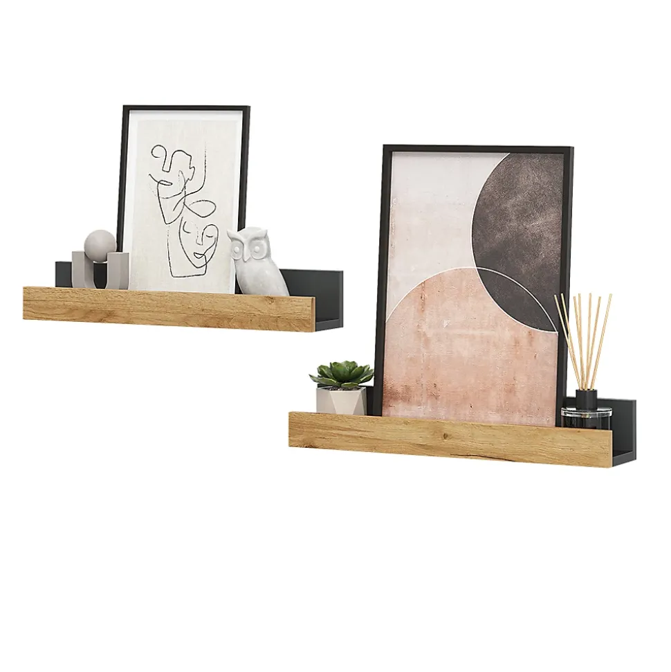 Vicco Étagère murale Anthracite/chêne doré 60x10cm Lot de 2