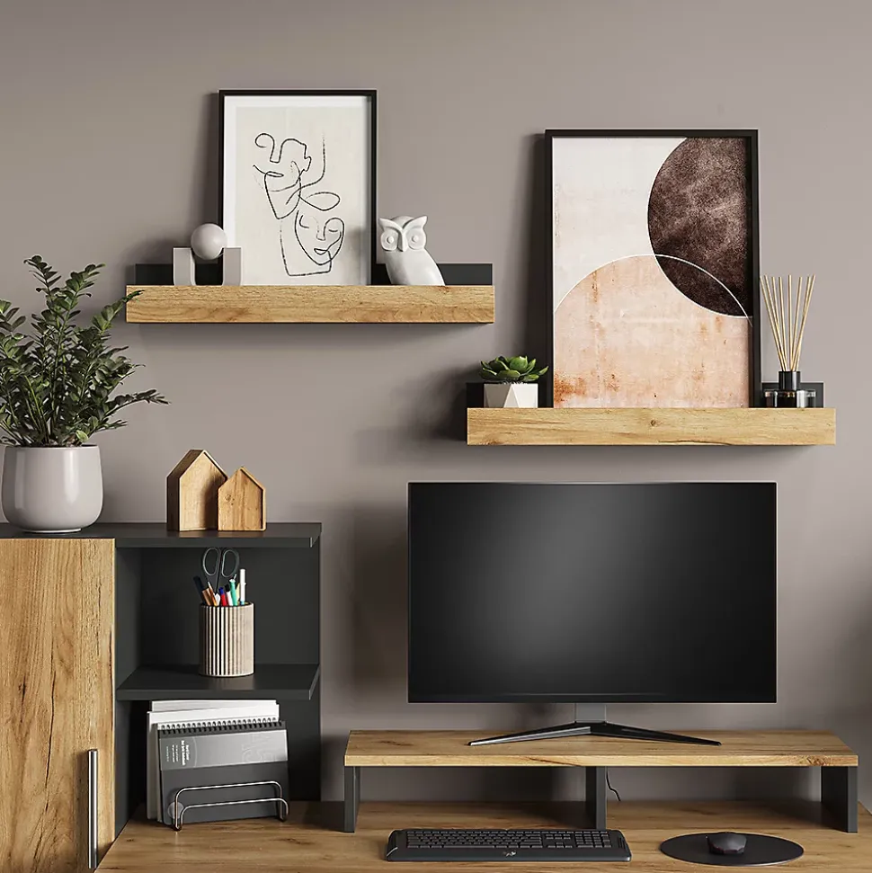 Vicco Étagère murale Anthracite/chêne doré 60x10cm Lot de 2