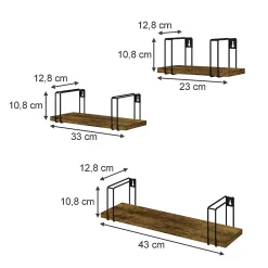 Vicco Étagère murale Bois antique 3 pièces