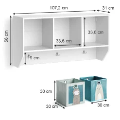Vicco Étagère murale enfant Blanc 31x56cm avec 2 boxes pliants opt.2