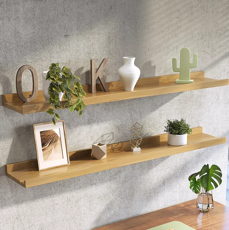 Vicco Étagère murale Naturel bois 90x4cm Lot de 2