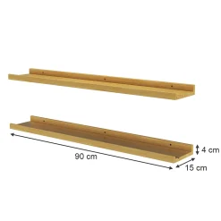 Vicco Étagère murale Naturel bois 90x4cm Lot de 2