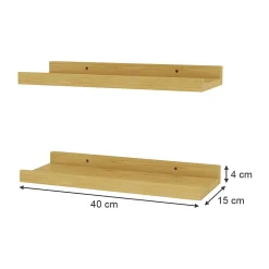 Vicco Étagère murale Naturel bois 40x4cm Set de 2 pièces 40