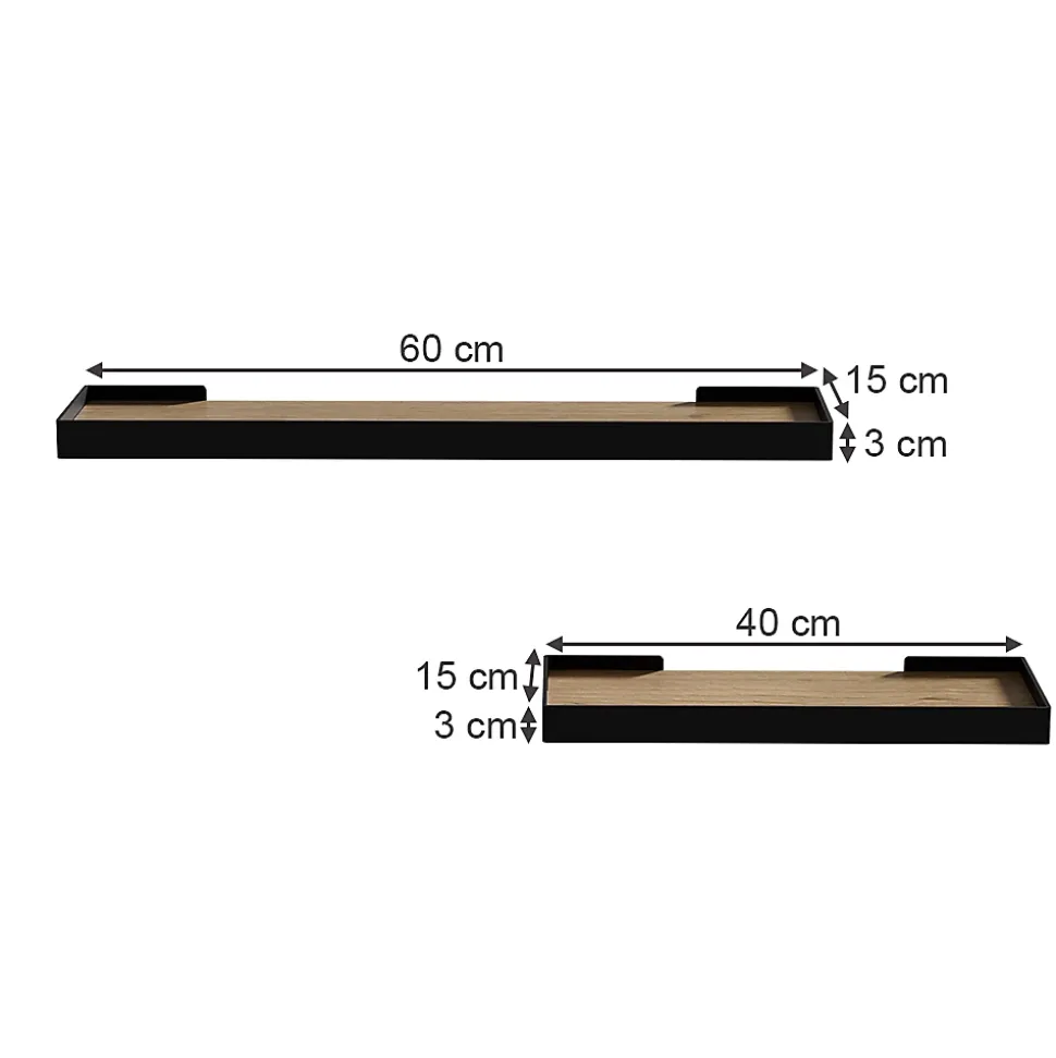 Vicco Étagère murale noir/chêne 60x3cm Lot de 2