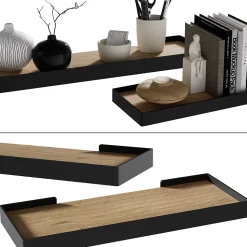 Vicco Étagère murale noir/chêne 60x3cm Lot de 2