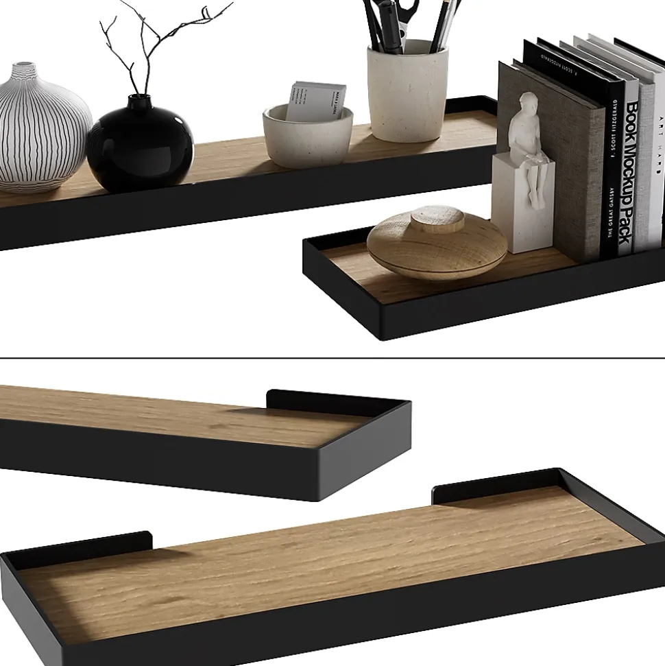 Vicco Étagère murale noir/chêne 60x3cm Lot de 2