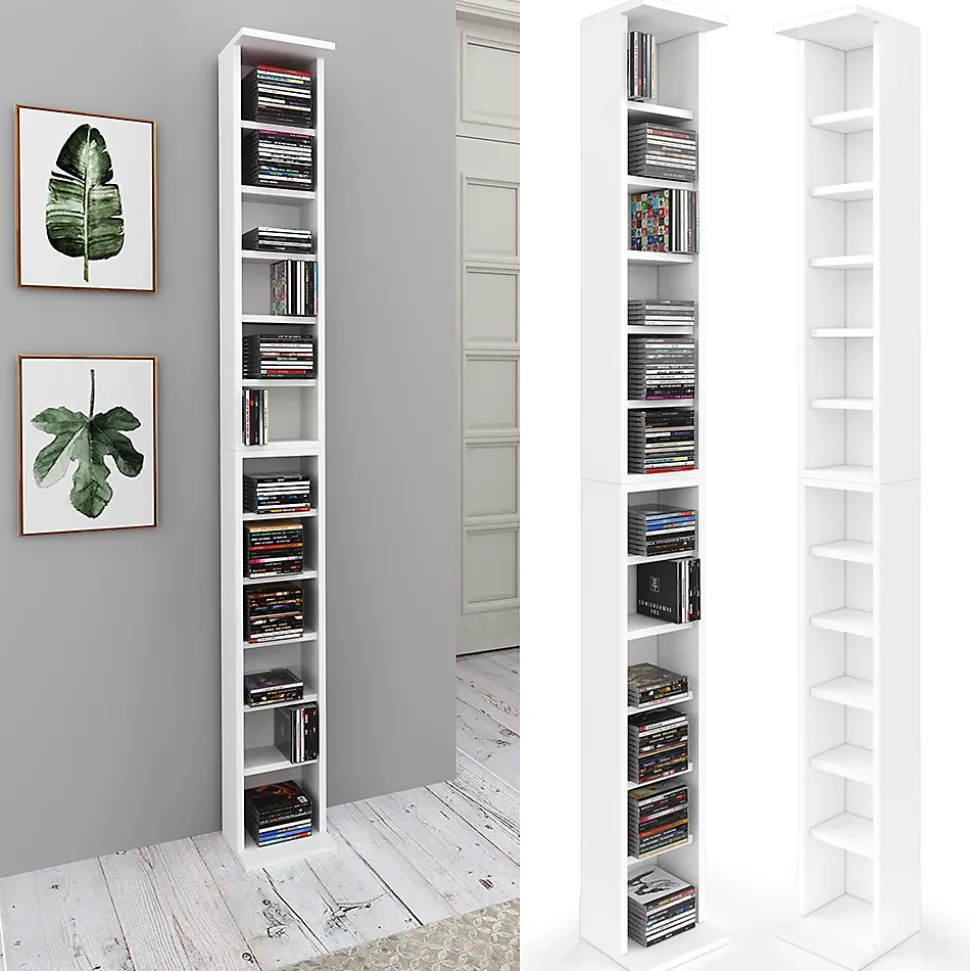 Vicco Étagère pour CD Blanc 21x91.8cm Grand set de 2