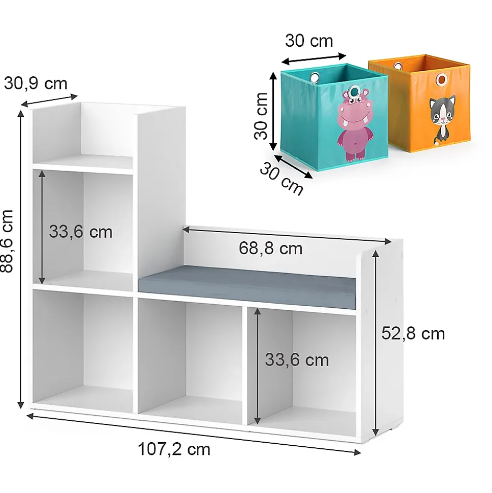 Vicco Étagère pour enfants Blanc 30.9x88.6cm avec 2 boxes pliants opt.1