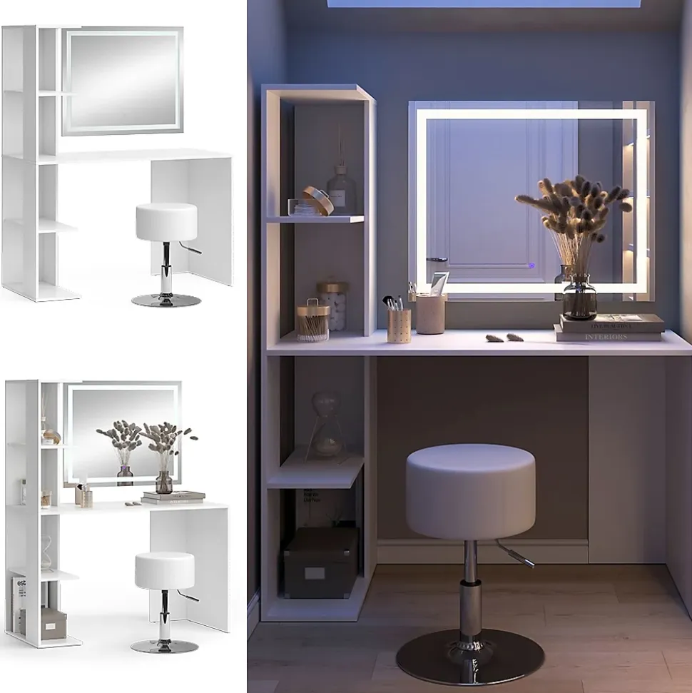 Vicco Vanity table Blanc 122.2cm avec éclairage et tabouret
