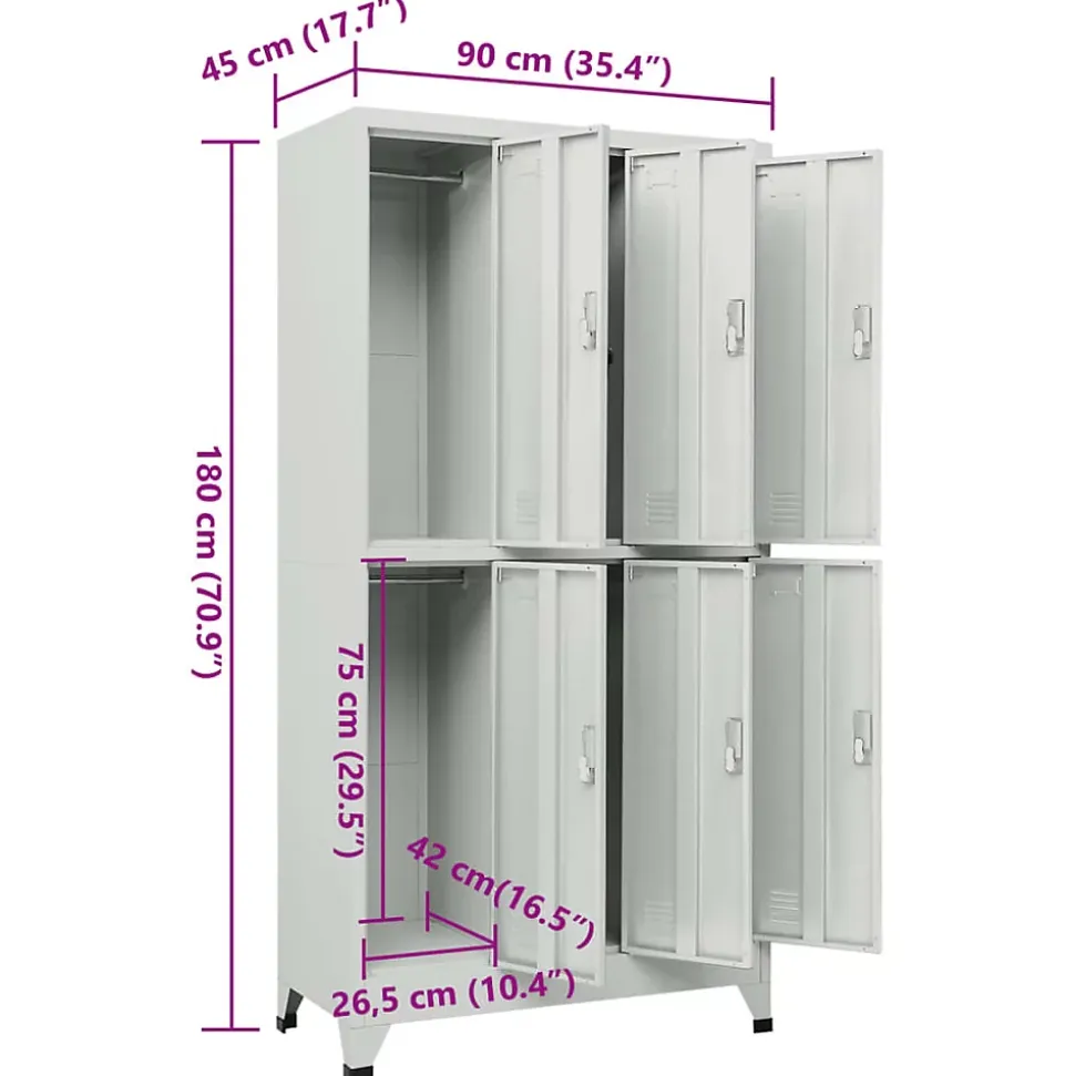 vidaXL Armoire à casiers avec 6 compartiments Acier 90x45x180 cm Gris