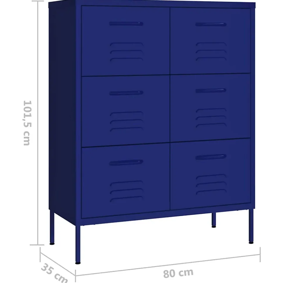 vidaXL Armoire à tiroirs Bleu marine 80x35x101,5 cm Acier