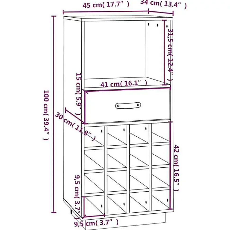 vidaXL Armoire à vin 45x34x100 cm Bois de pin massif 821532