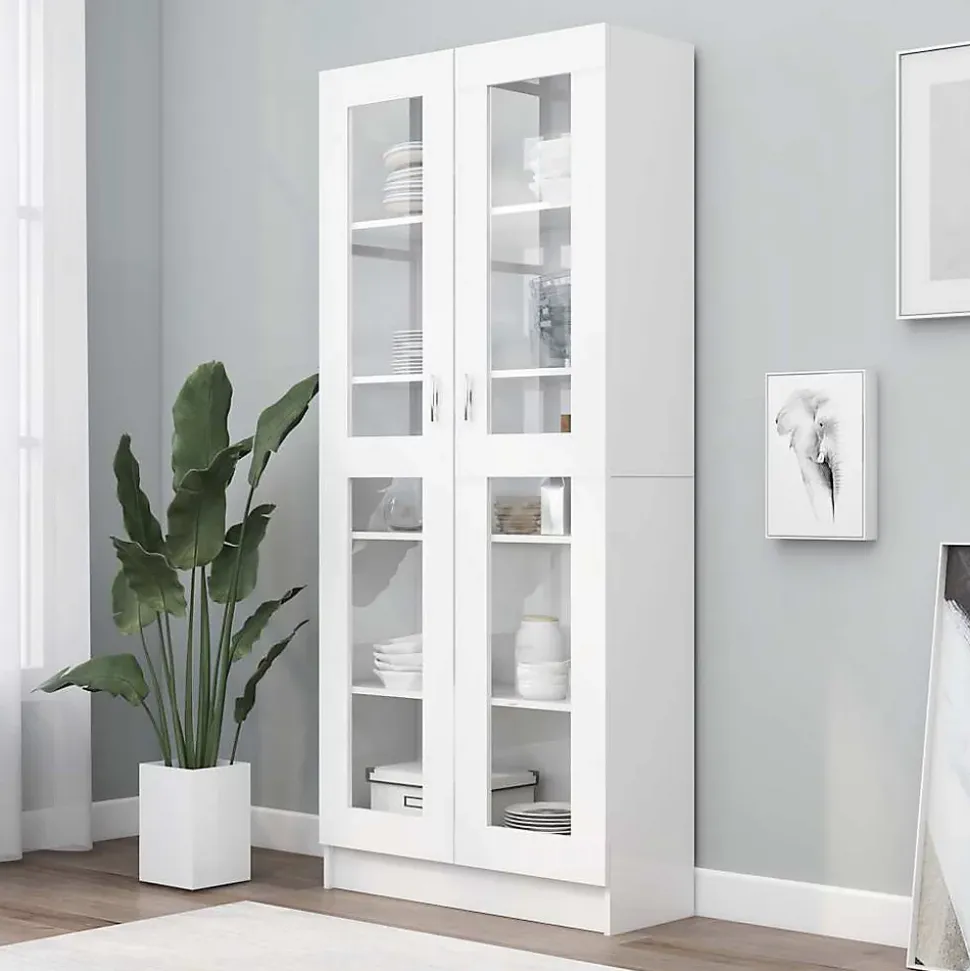vidaXL Armoire à vitrine Blanc 82,5x30,5x185,5 cm Bois d'ingénierie 802768