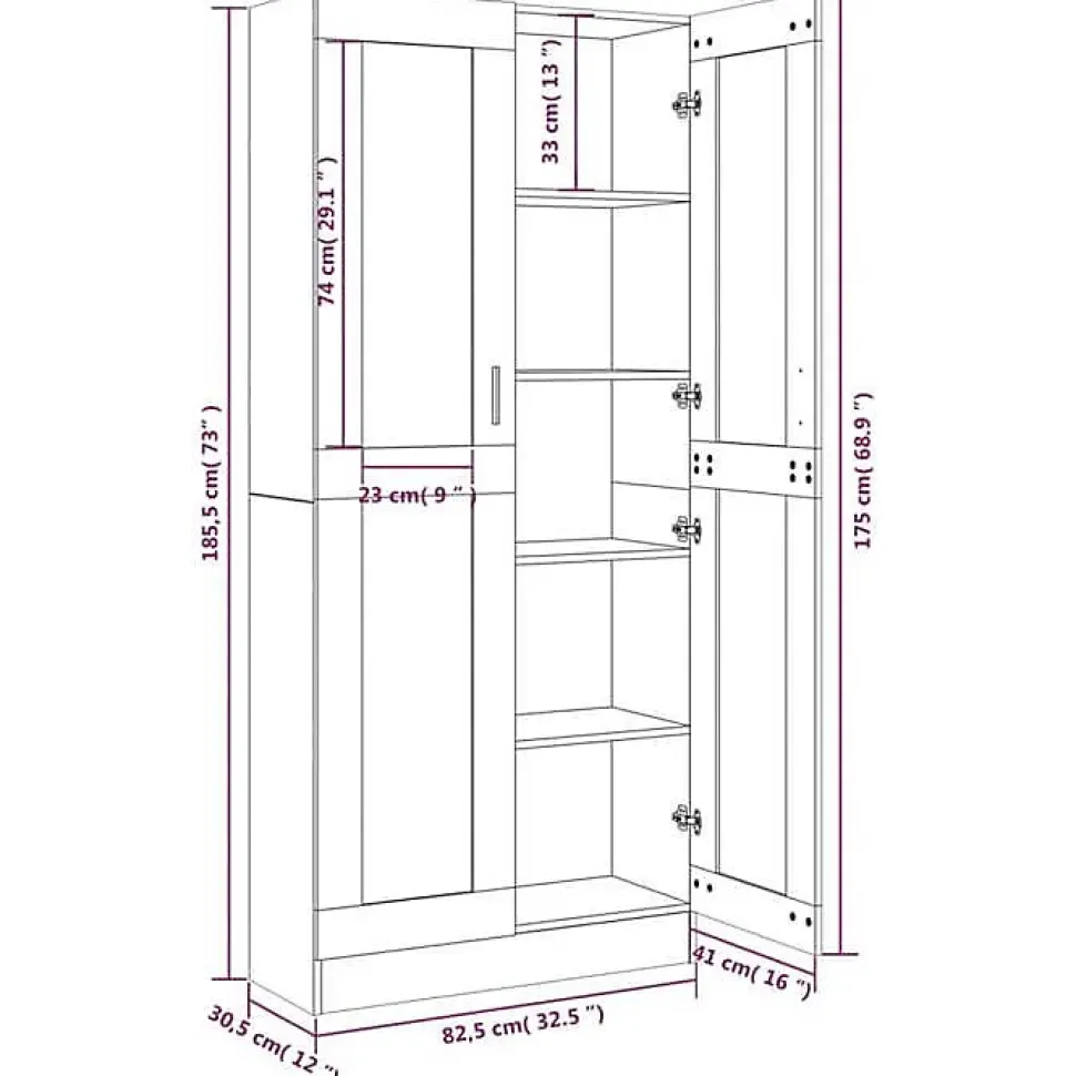 VidaXL Armoire à vitrine Sonoma gris 82,5x30,5x185,5cm Bois ingénierie 815622