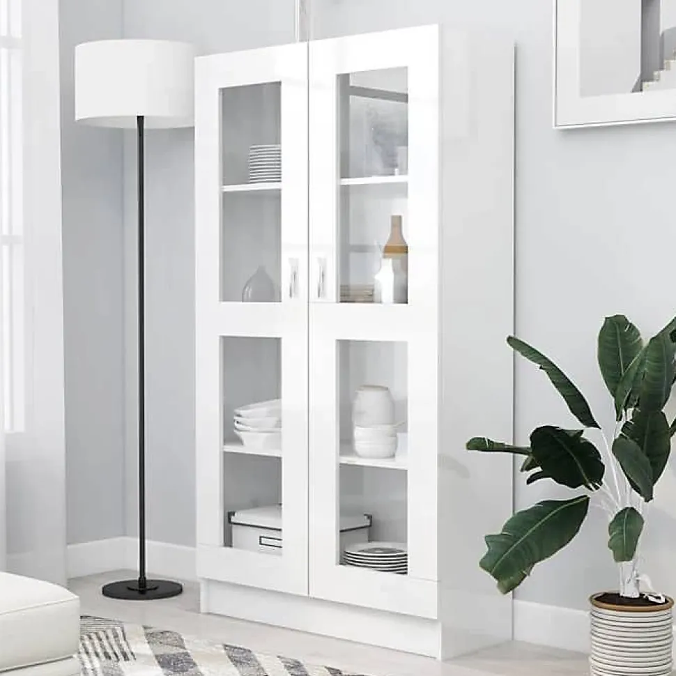 VidaXL Armoire vitrine Blanc brillant 82,5x30,5x150 cm Bois ingénierie 802765