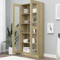 vidaXL Armoire Vitrine, Meuble de Rangement avec Compartiment, étagère de Salon Salle de Séjour Chambre Intérieur, Chêne 802771